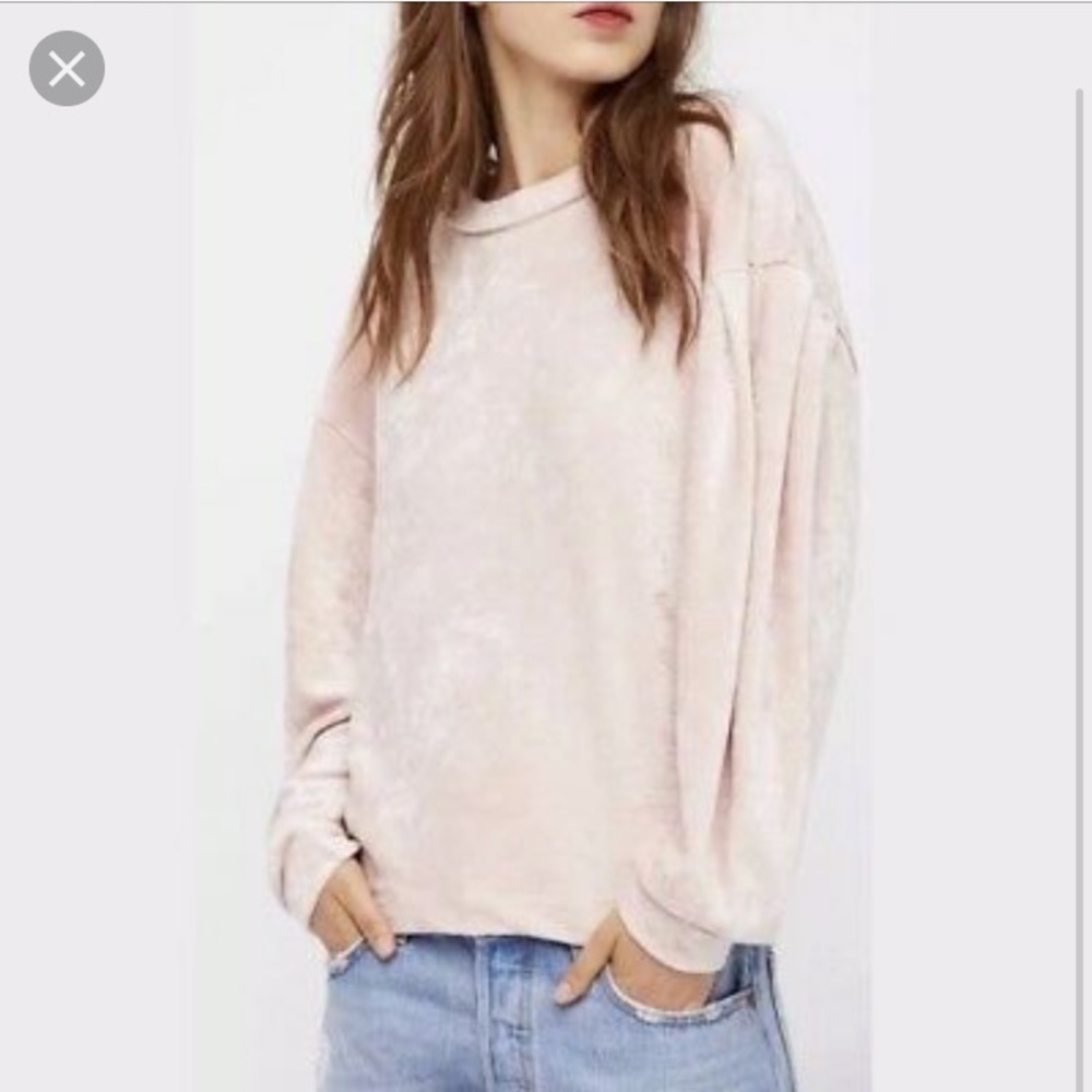 SOLD* FREE PEOPLE pink crushed velvet sweatshirt - Picture 2 of 8